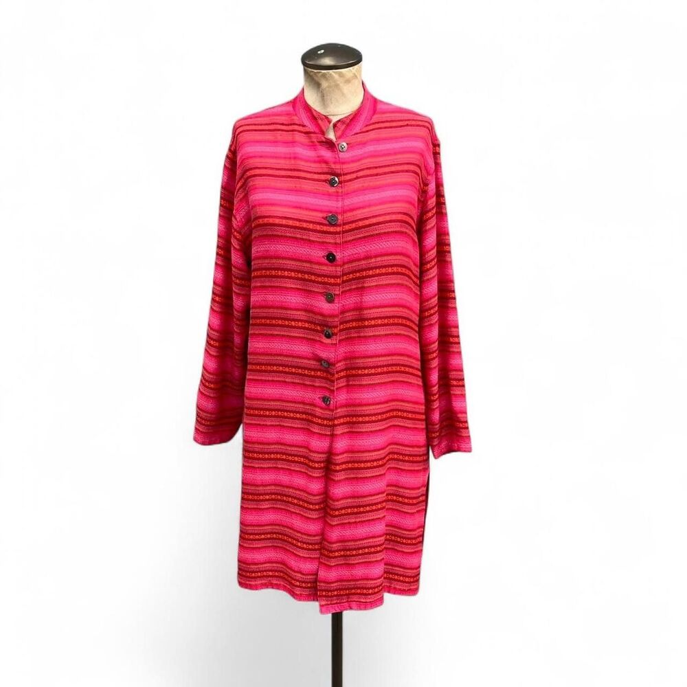 Chico's tunic blouse in pink Striped top Size 2 Large global village coffeehouse